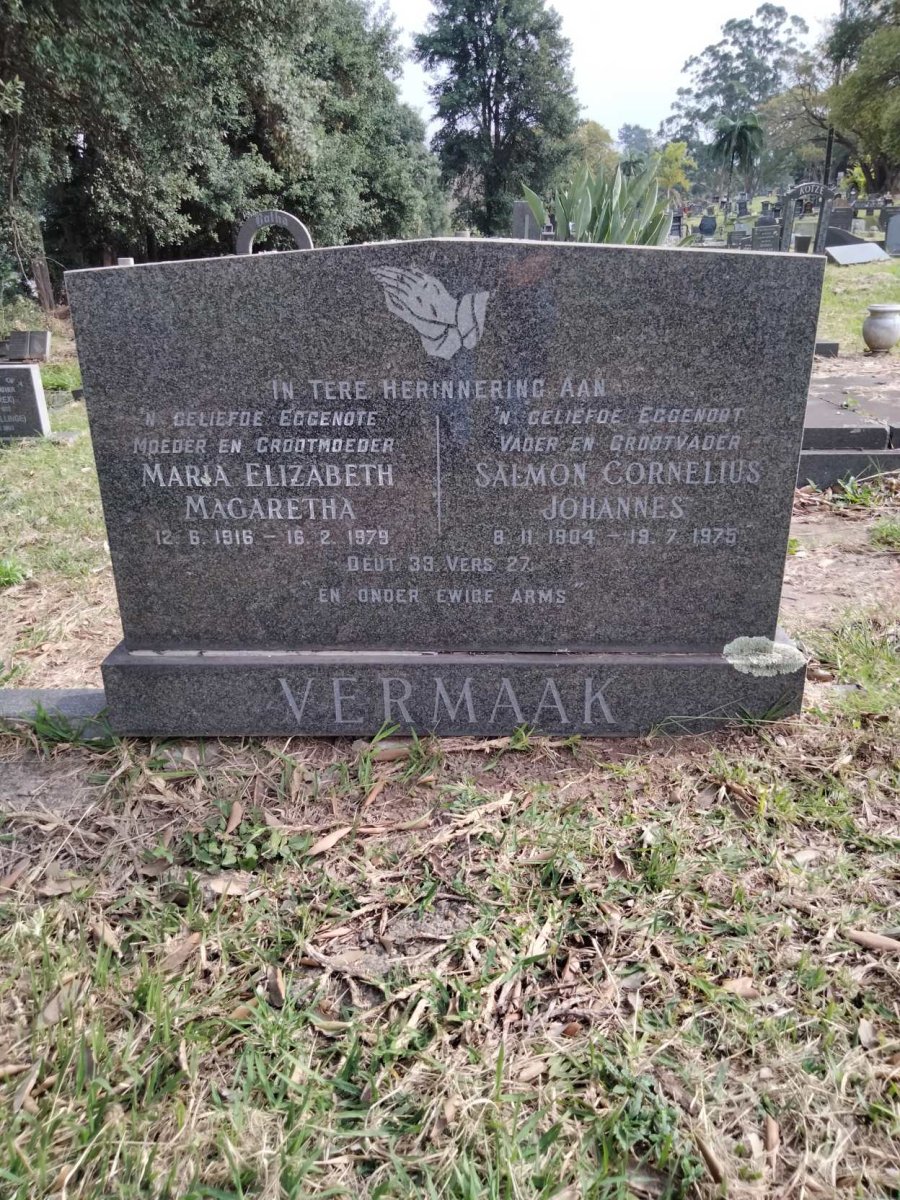 VERMAAK Salmon Cornelius Johannes 1904-1975 &amp; Maria Elizabeth Magaretha 1916-1979