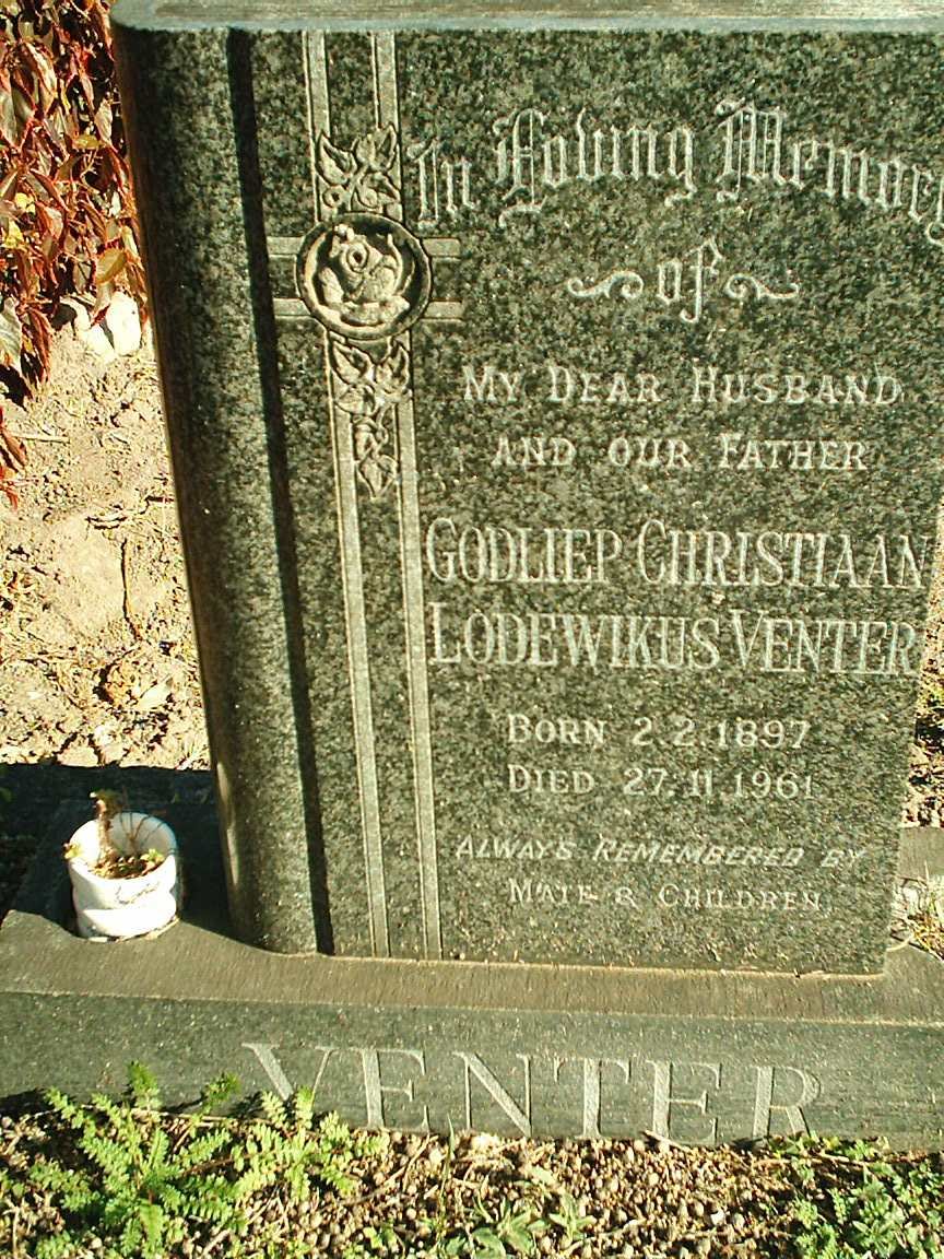 VENTER Godliep Christiaan Lodewikus 1897-1961