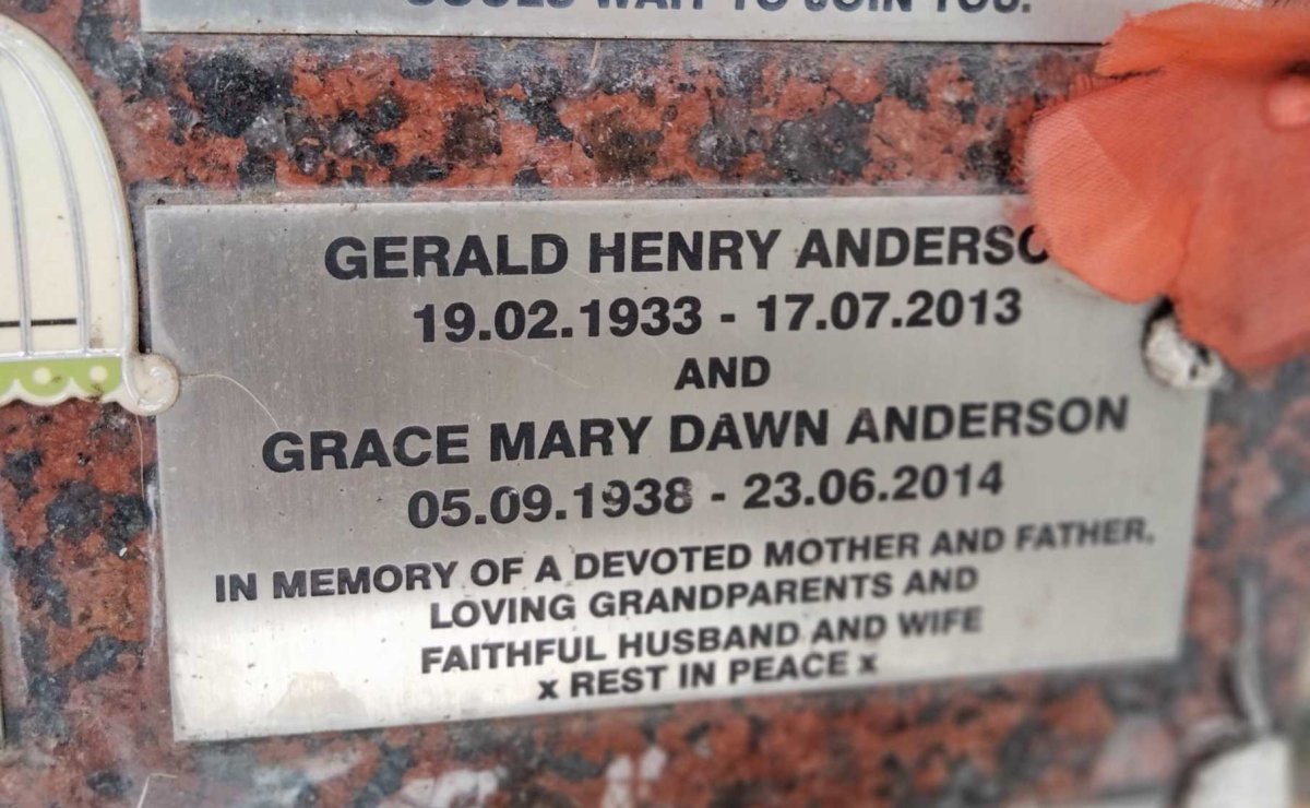ANDERSON Gerald Henry 1933-2013 & Grace Mary Dawn 1938-2014