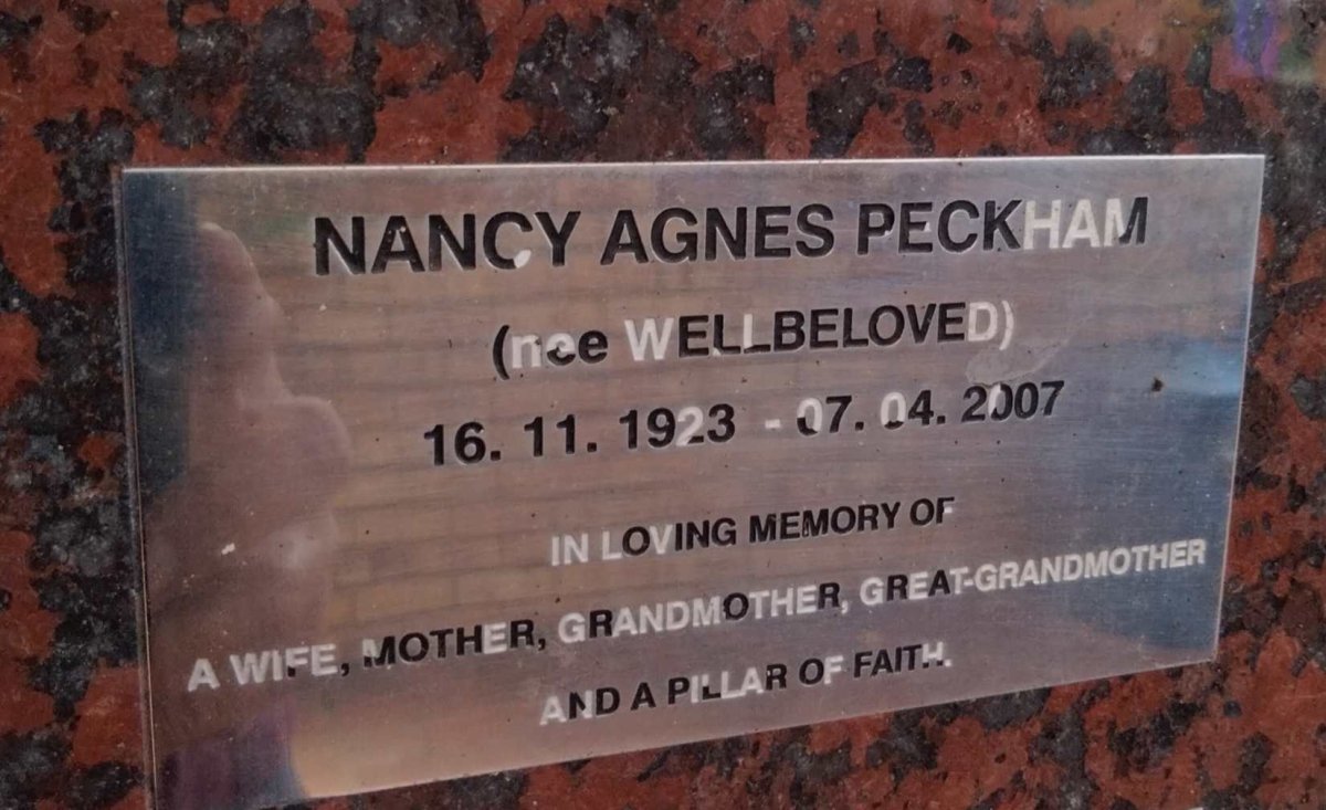 PECKHAM Nancy Agnes nee WELLBELOVED 1923-2007