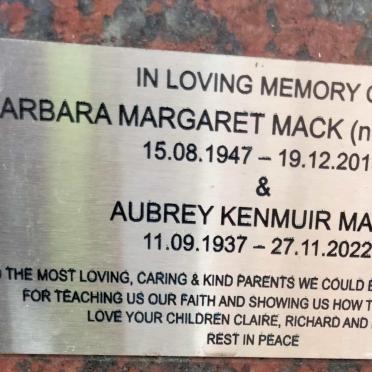 MACK Aubrey Kenmuir 1937-2022 & Barbara Margaret DE KUYËR