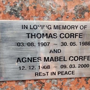 CORFE Thomas 1907-1986 & Agnes Mabel 1908-2000
