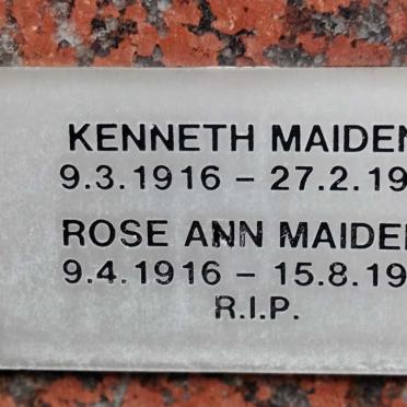 MAIDENS Kenneth 1916-1984 & Rose Ann 1916-1992