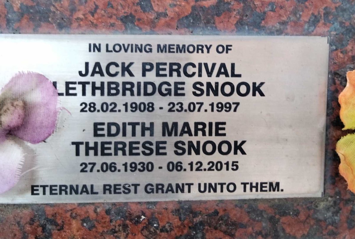 SNOOK Jack Percival Lethbridge 1908-1997 & Edith Marie Therese 1930-2015