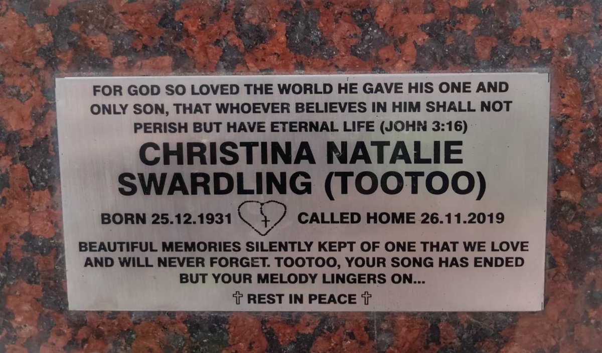 SWARDLING Christina Natalie 1931-2019
