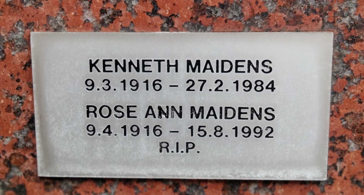 MAIDENS Kenneth 1916-1984 & Rose Ann 1916-1992