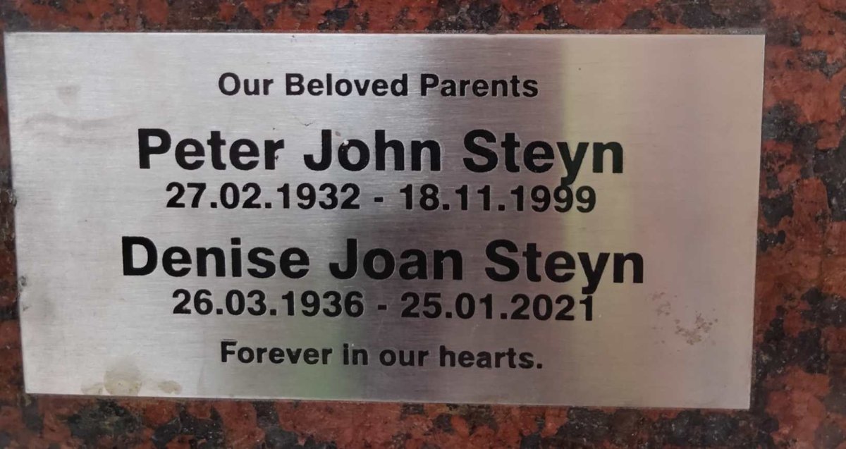 STEYN Peter John 1932-1999 & Denise Joan 1936-2021