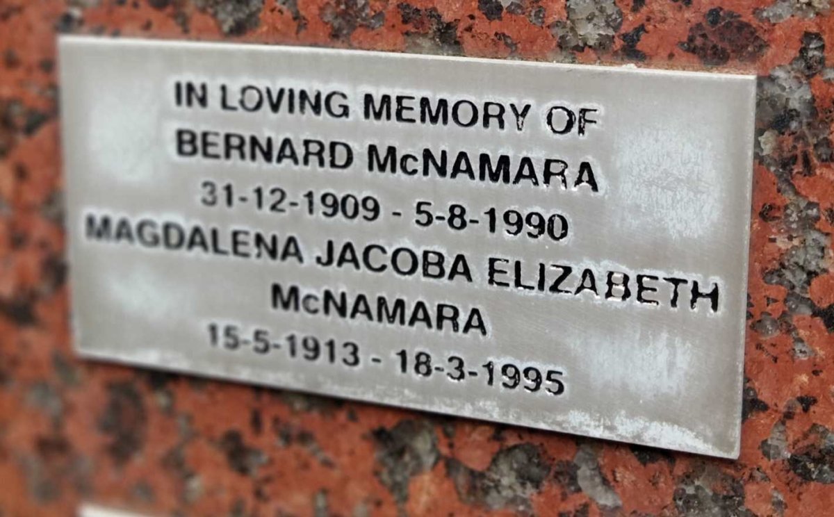 MCNAMARA Bernard 1909-1990 & Magdalena Jacoba Elizabeth 1913-1995