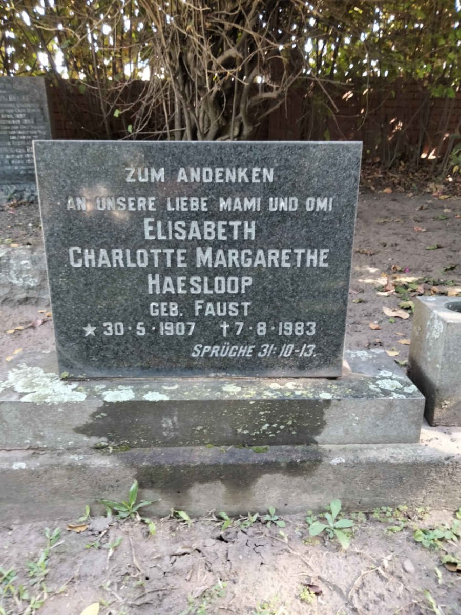 HAESLOOP Elisabeth Charlotte Margarethe nee FAUST 1907-1983