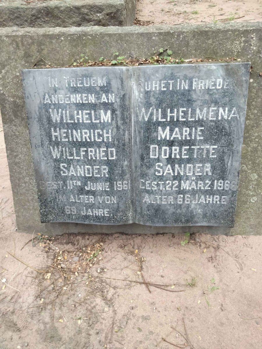 SANDER Wilhelm Heinrich Willfried -1961 &amp; Wilhelmena Marie Dorette -1966