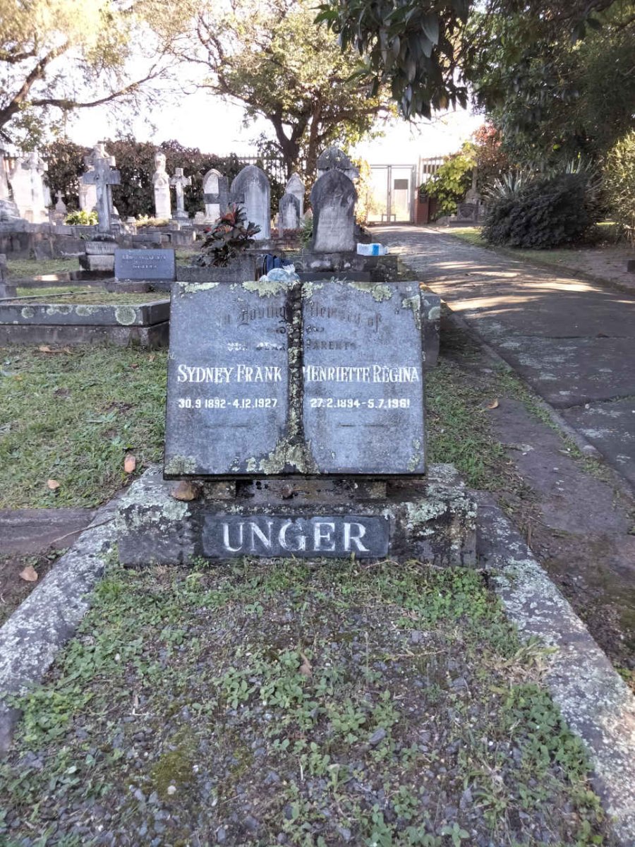 UNGER Sydney Frank 1892-1927 &amp; Henriette Regina 1894-1961