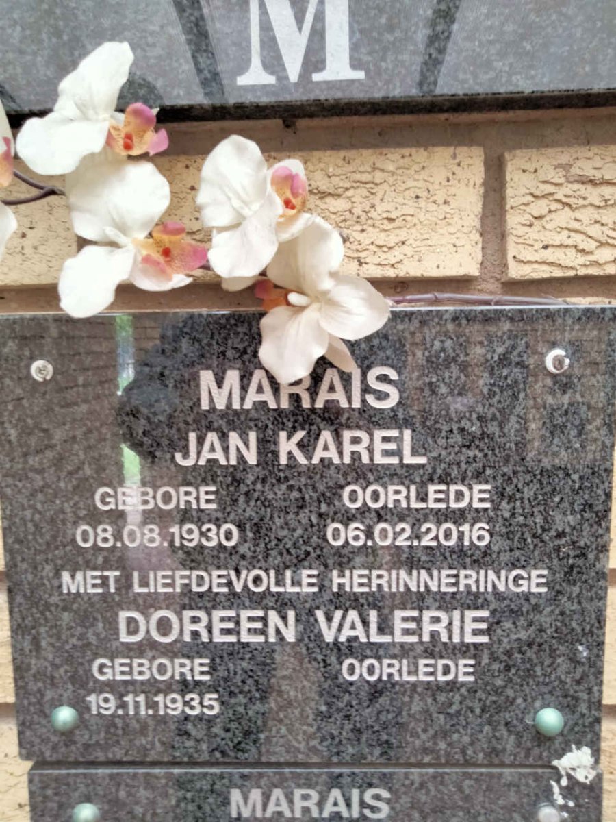 MARAIS Jan Karel 1930-2016 & Doreen Valerie 1935-