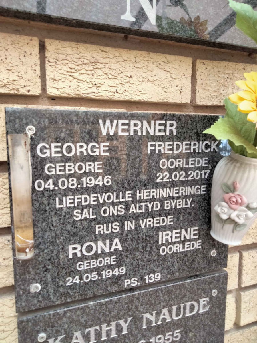 WERNER George Frederick 1946-2017 & Rona Irene 1949-