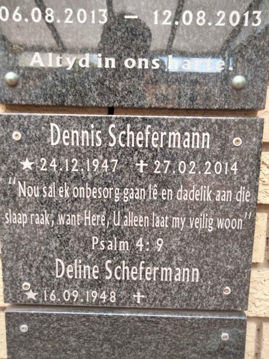 SCHEFERMANN Dennis 1947-2014 &amp; Deline 1948-