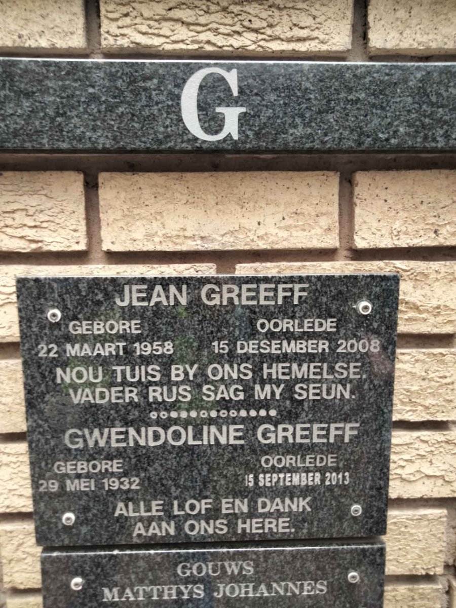 GREEF Gwendoline 1932-2013 :: GREEF Jean 1958-2008