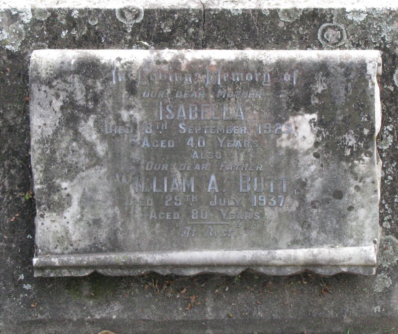 BUTT William A. 1857-1937 &amp; Isabella 1885-1925