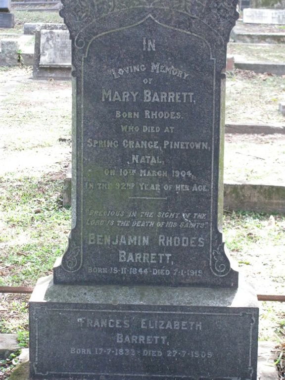 BARRETT Benjamin Rhodes 1844-1919 &amp; Mary RHODES 1812-1904