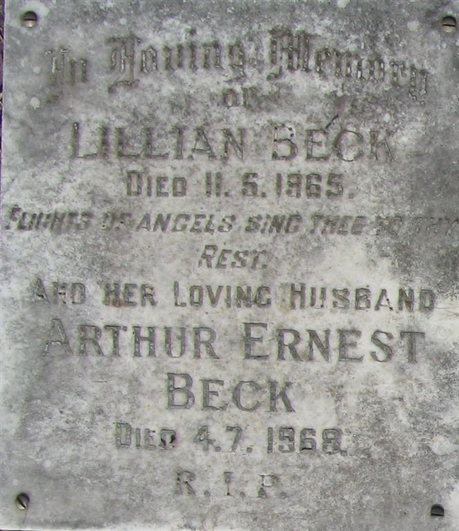 BECK Arthur Ernest -1968 &amp; Lillian 1965