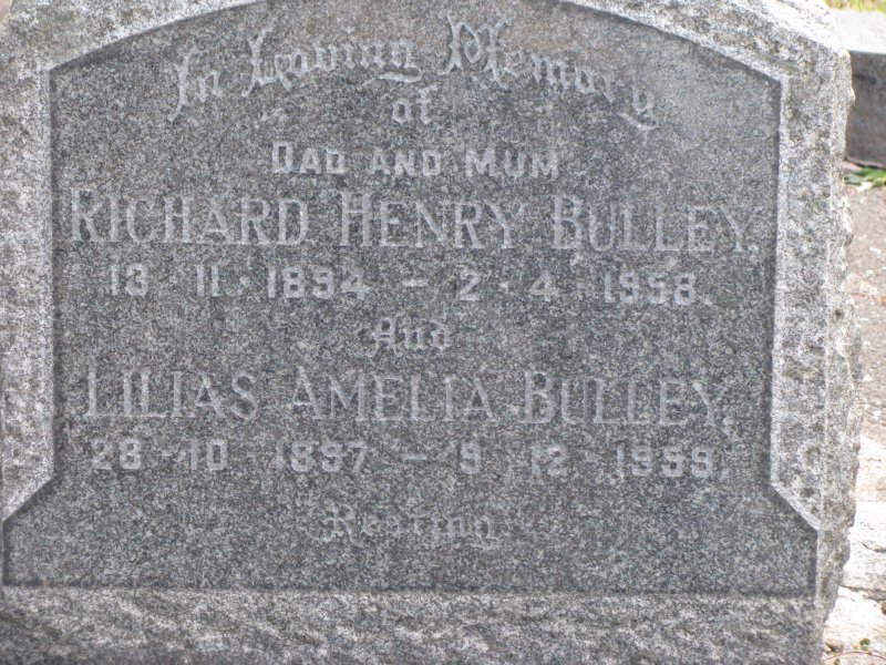 BULLEY Richard Henry 1894-1958 &amp; Lilias Amelia 1897-1959