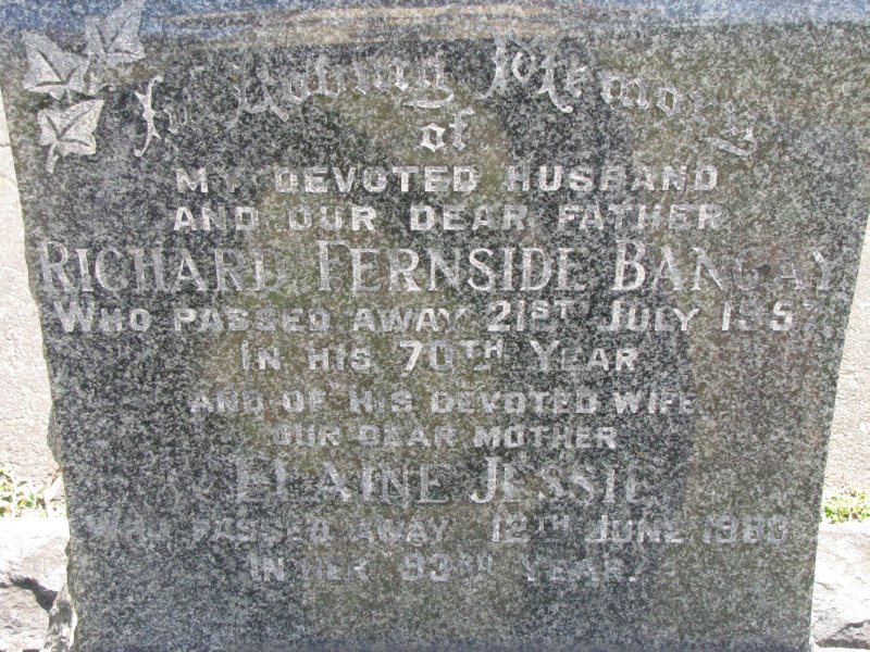 BANGAY Richard Fernside 1887-1957 &amp; Elaine Jessie 1890-1983
