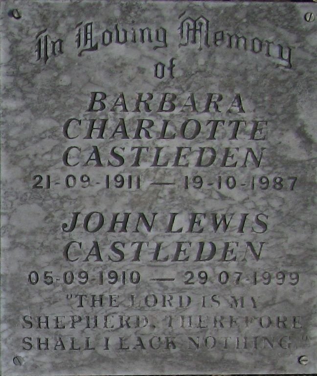 CASTLEDEN John Lewis 1910-1999 &amp; Barbara Charlotte 1911-1987
