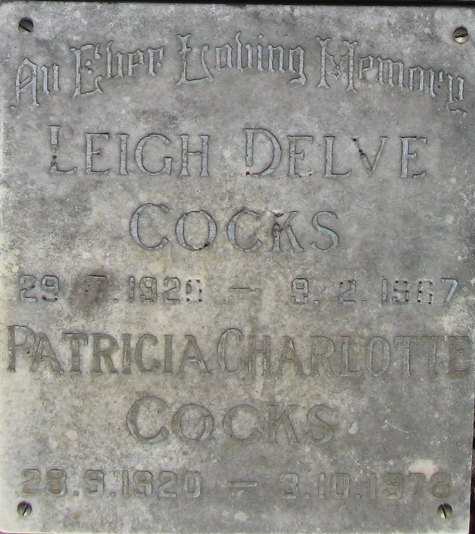 COCKS Leigh Delve 1920-1967 &amp; Patricia Charlotte 1920-1978