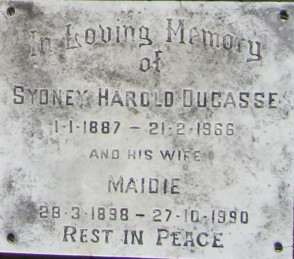 DUCASSE Sydney Harold 1887-1966 &amp; Maidie 1898-1990