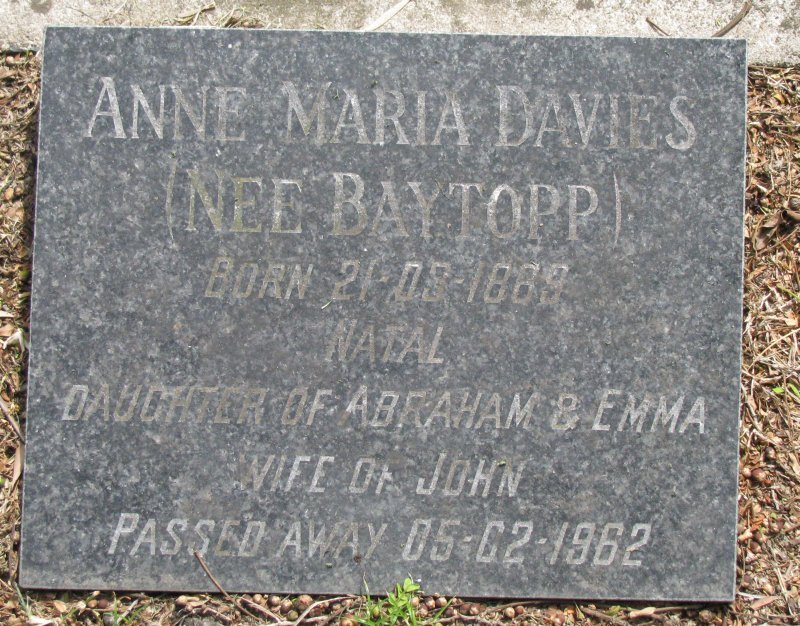 DAVIES Anne Maria nee BAYTOPP 1889-1962