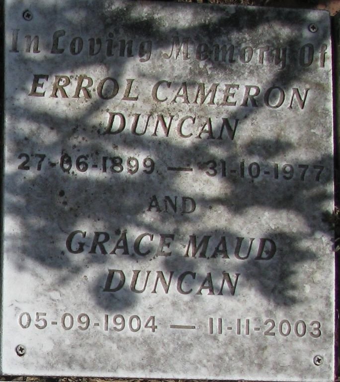 DUNCAN Errol Cameron 1899-1977 &amp; Grace Maud 1904-2003