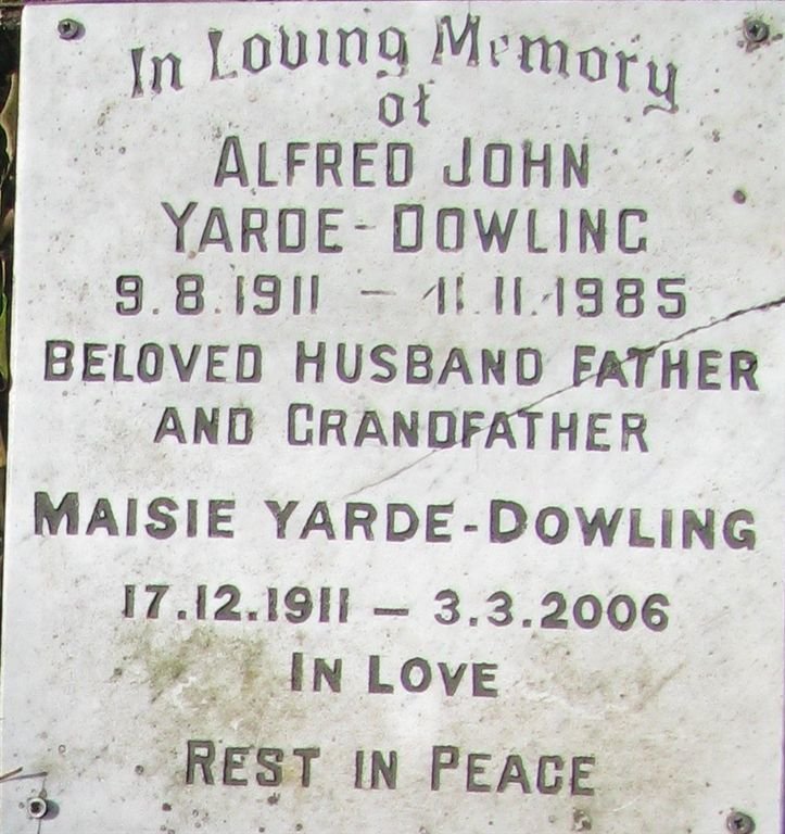 DOWLING Alfred John, Yarde 1911-1985 &amp; Maisie 1911-2006