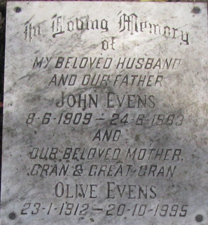 EVENS John 1909-1983 &amp; Olive 1912-1995