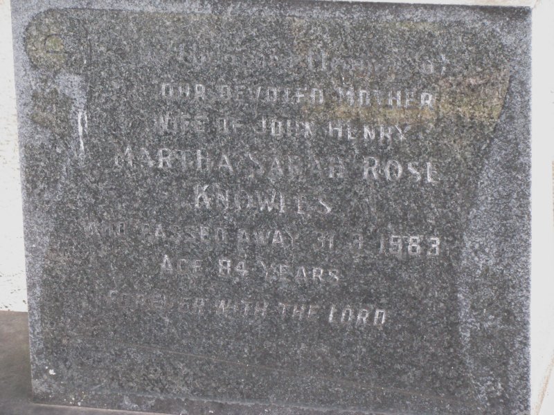 KNOWLES Martha Sarah Rose 1899-1983