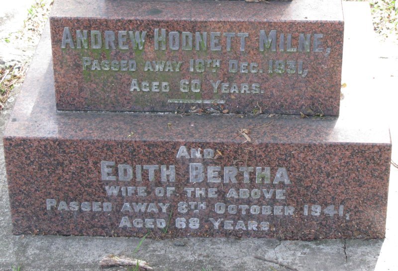 MILNE Andrew Hodnett 1871-1931 &amp; Edith Berth 1873-1941