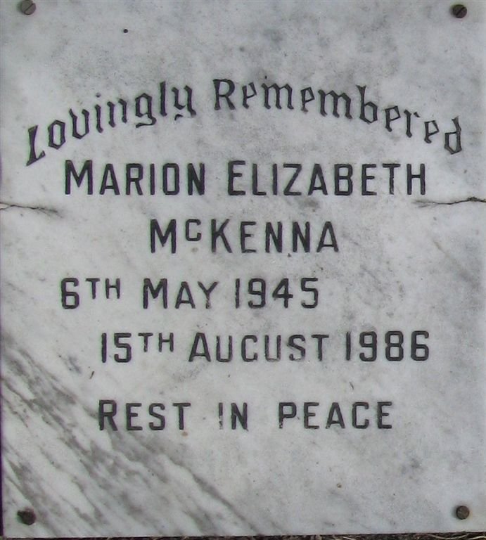 MCKENNA Marion Elizabeth 1845-1986