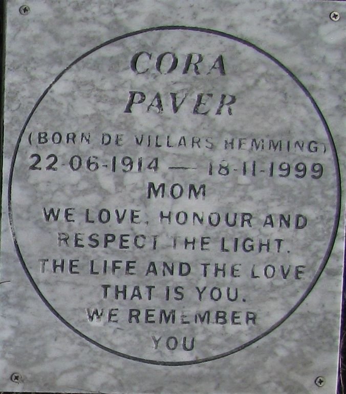 PAVER Cora nee DE VILLARS HEMMING 1914-1999