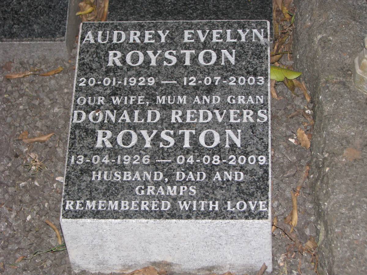 ROYSTON Donald Redvers 1926-2009 &amp; Audrey Evelyn 1929-2003