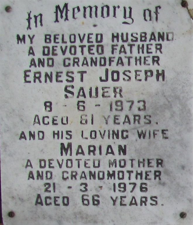 SAUER Ernest Joseph 1912-1973 &amp; Marian 1910-1966