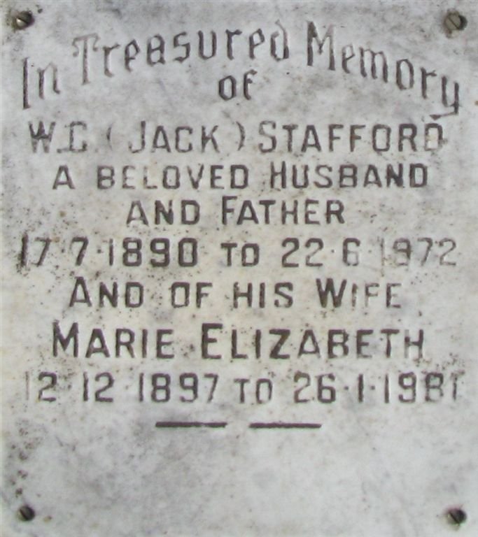 STAFFORD W.C. 1890-1972 &amp; Marie Elizabeth 1897-1981