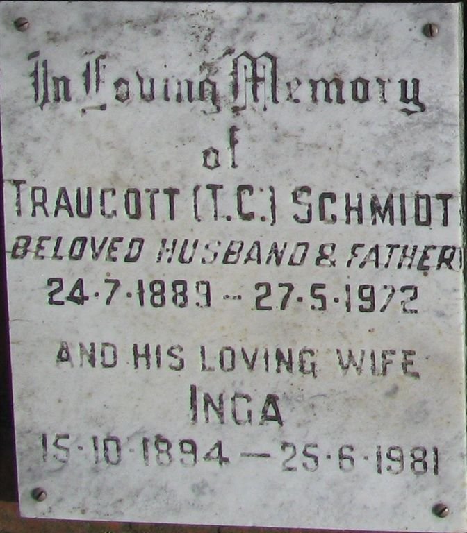 SCHMIDT Traucott 1889-1972 &amp; Inga 1894-1981