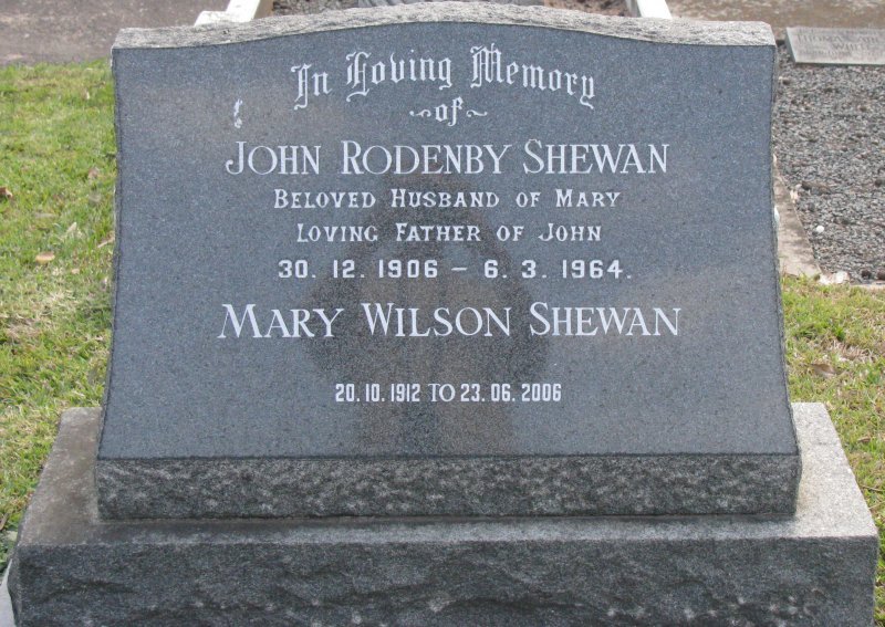 SHEWAN John Rodenby 1906-1964 &amp; Mary Wilson 1912-2006