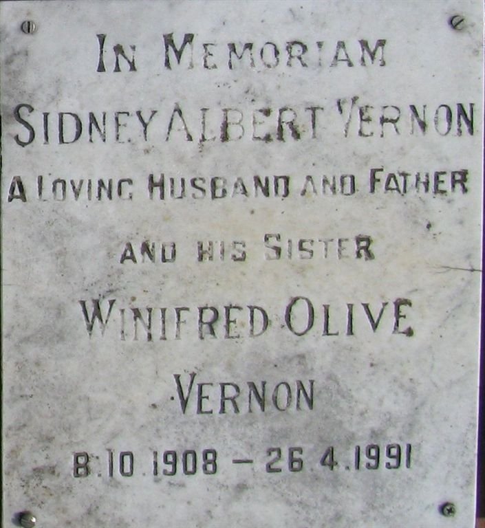 VERNON Sidney Albert :: VERNON Winifred Olive  1908-1991
