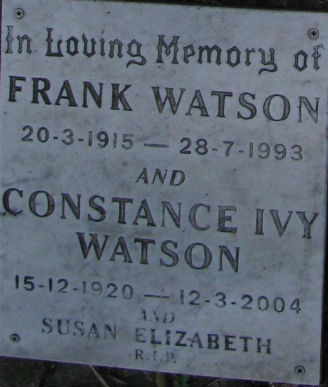WATSON Frank 1915-1993 &amp; Constance Ivy 1920-2004