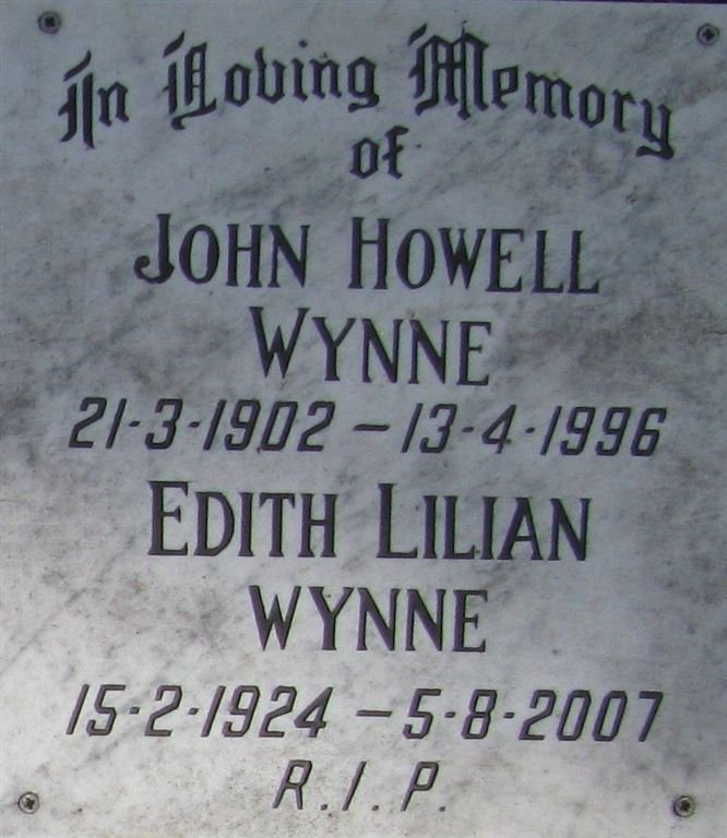 WYNNE John Howell 1902-1996 &amp; Edith Lilian 1924-2007