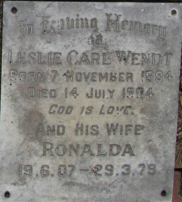 WENDT Leslie Carl 1894-1954 &amp; Ronalda 1907-1979
