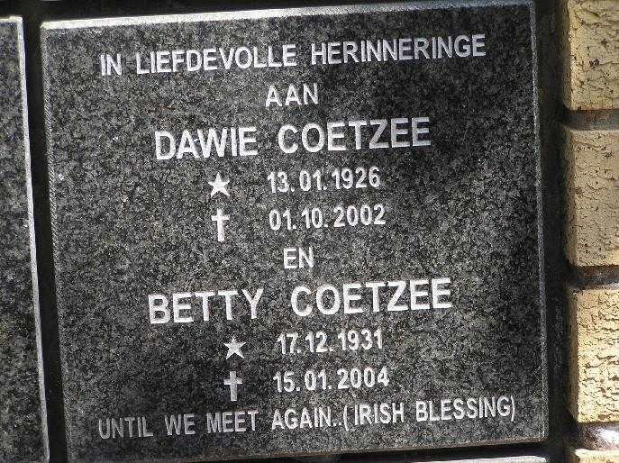 COETZEE Dawie 1926-2002 &amp; Betty 1931-2004