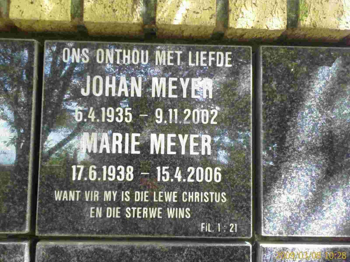 MEYER Johan 1935-2002 &amp; Marie 1938-2006