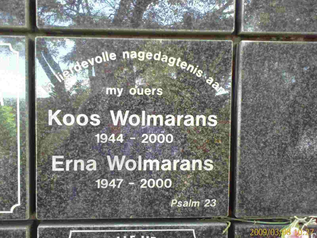 WOLMARANS Koos 1944-2000 &amp; Erna 1947-2000
