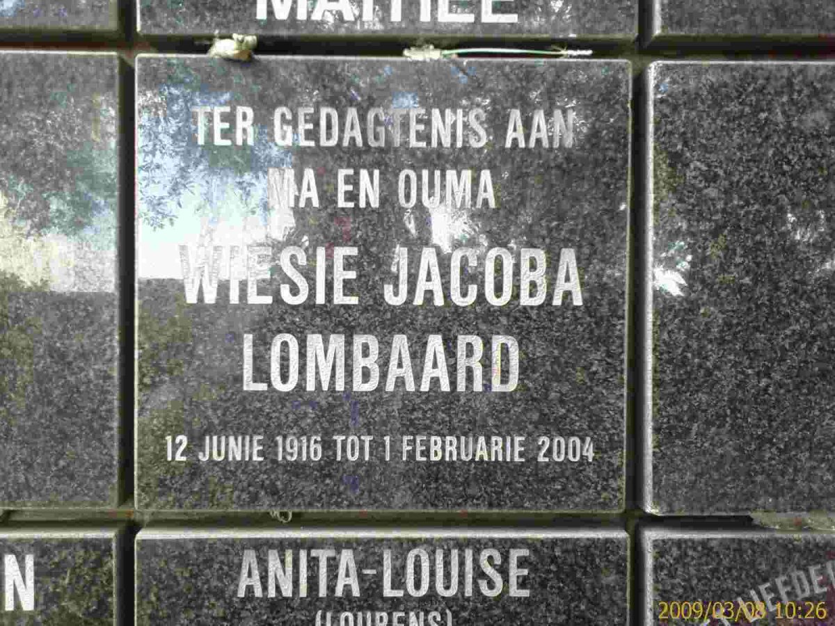 LOMBAARD Wiesie Jacoba 1916-2004