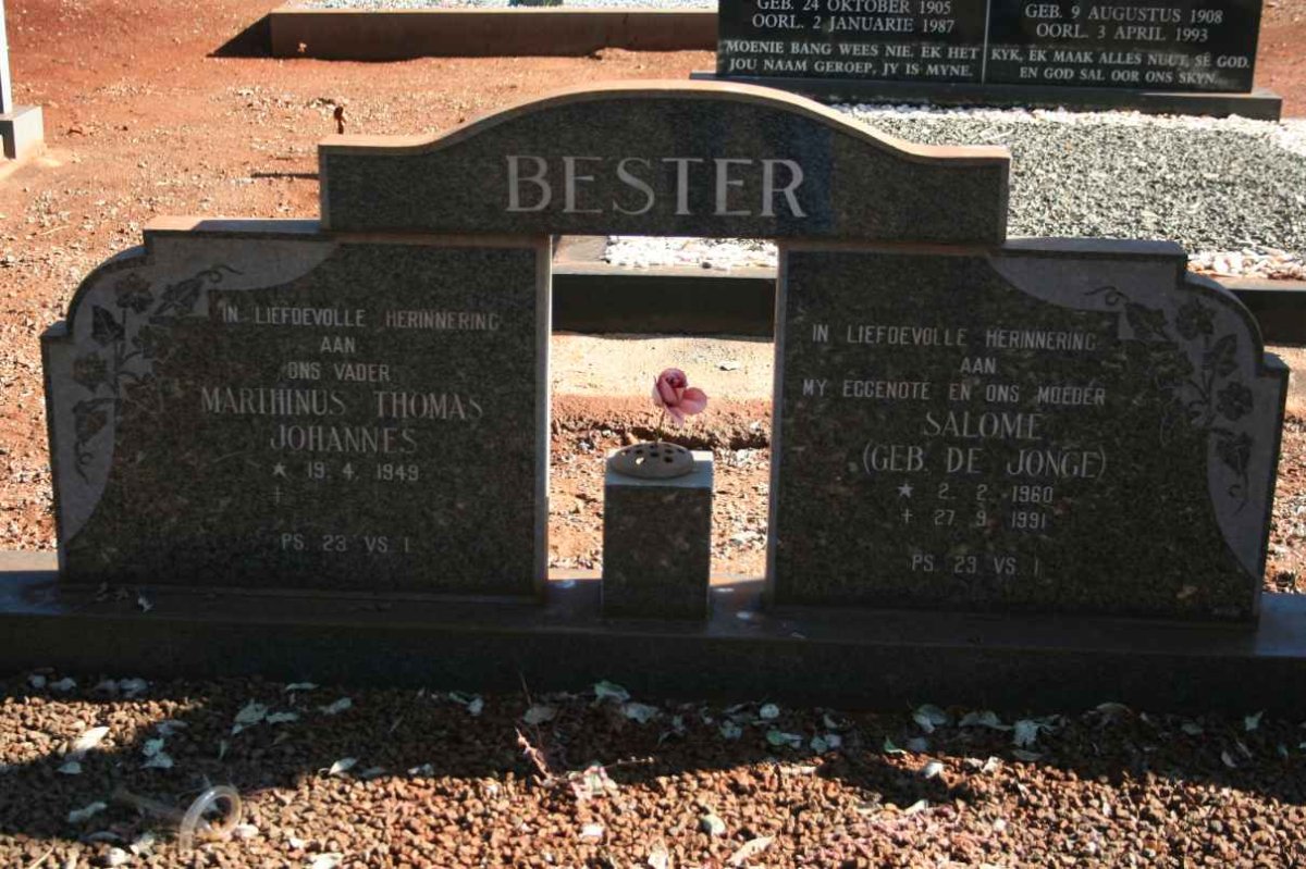 BESTER Marthinus Thomas Johannes 1949- &amp; Salomé DE JONGE 1960-1991