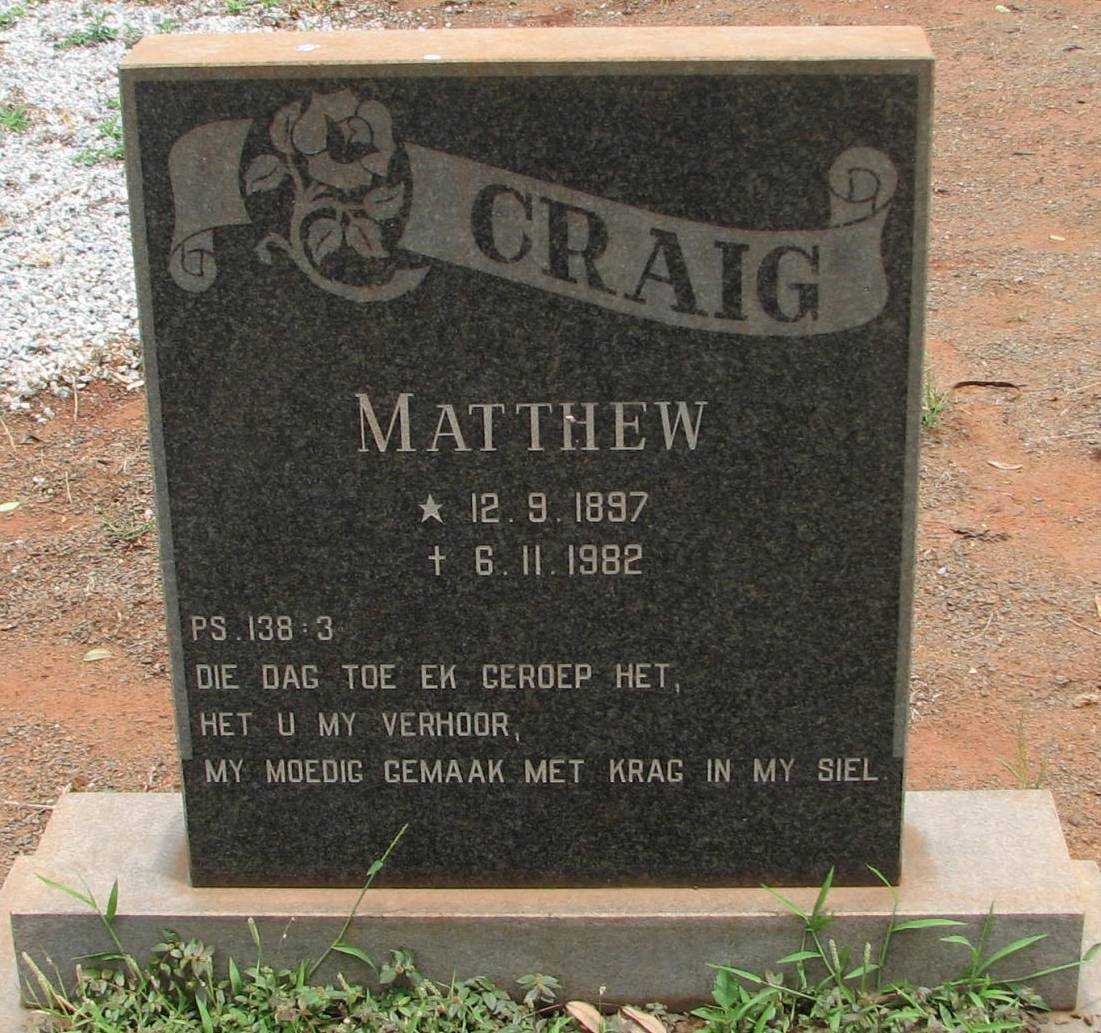 CRAIG Matthew 1897-1982